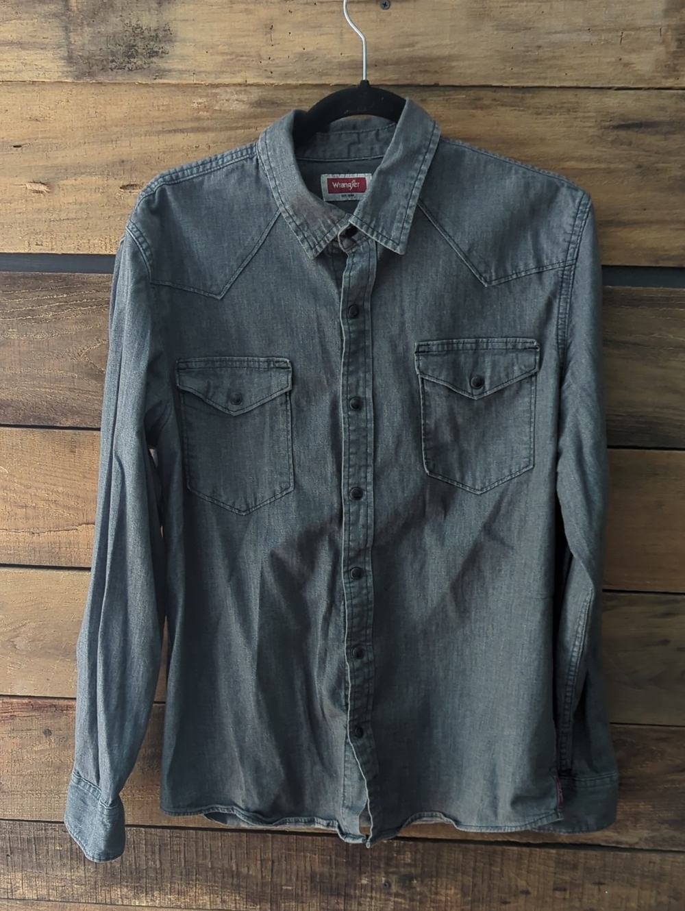 Wrangler Men's Washed Gray Denim Western Shirt - Long Sleeve
